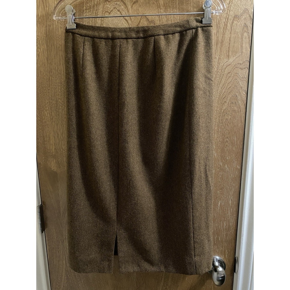 Lauren Ralph Lauren Vintage Lambswool Brown Pencil Skirt Size 6 Tweed Brown Zip
